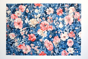 蓝底花卉图案布料