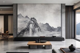 新中式客厅的山水艺术背景