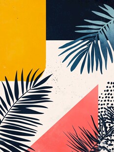 几何背景下的热带棕榈叶