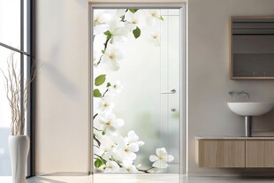 白色玉兰花玻璃门装饰图