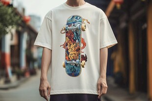 国潮风滑板图案短袖T恤