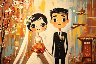 中式浪漫婚礼插画