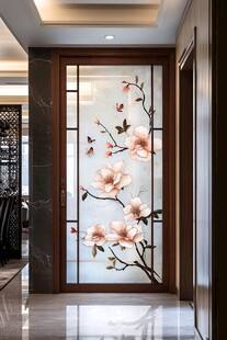 中式花鸟玻璃隔断门