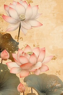 古典水墨风盛开荷花图