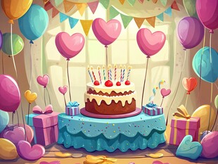 生日派对场景插画