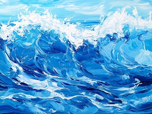 蓝色海浪油画艺术作品