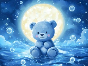 月夜下的小熊梦幻场景