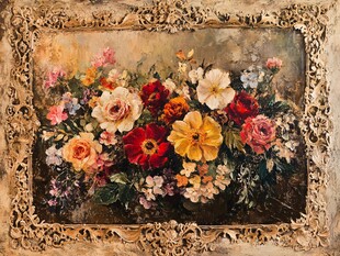 复古花卉油画精美装饰画