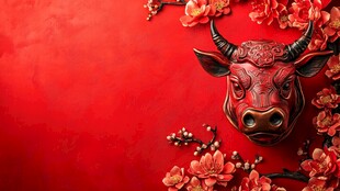 牛年贺岁 红梅映牛首