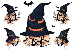 万圣节女巫帽插画素材