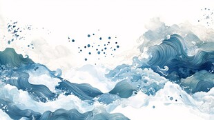 水墨风格海浪插画