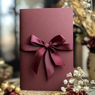 酒红色系精美蝴蝶结贺卡