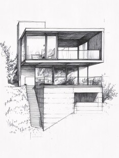 现代风格坡地住宅建筑草图