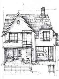 两层别墅建筑手绘图