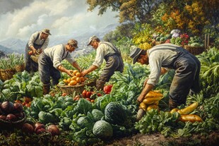 农民田间采摘丰收的蔬菜