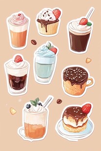 美味多样的甜品与饮品贴纸