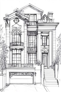 欧式别墅建筑手绘效果图