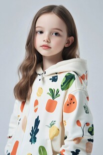 童趣印花女童连帽卫衣