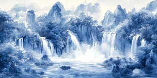 水墨山水间的飞瀑奇景