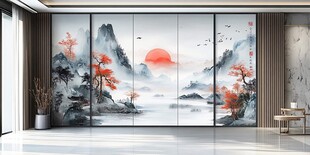 中式山水壁画客厅新中式风
