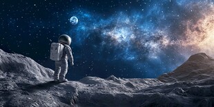 宇航员眺望浩瀚星空