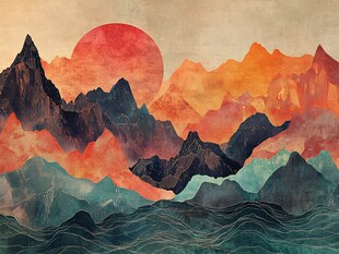 夕阳下壮丽的山峦景观