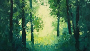 森林晨光下的梦幻绿意