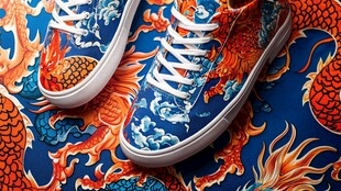 国潮风龙纹图案高帮帆布鞋