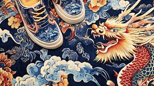 国潮风鞋履与传统龙纹图案