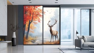 秋日麋鹿入户玄关装饰画