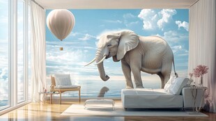 梦幻大象壁画装饰的客厅