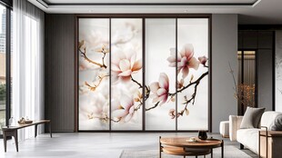 中式客厅玉兰花屏风美景