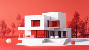 现代红白风格别墅建筑景观