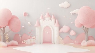 梦幻粉色城堡童话场景