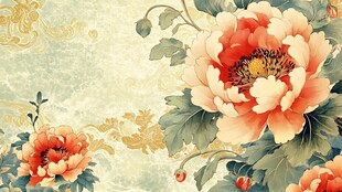 中式牡丹花卉复古风壁纸