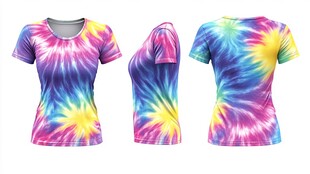 多彩扎染T恤多角度展示