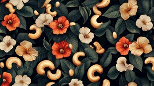 花卉坚果交织的精美图案