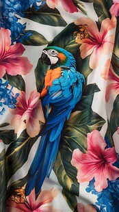 鹦鹉花卉图案的精美织物