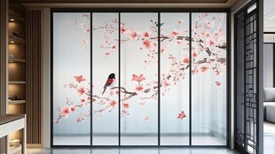 中式花鸟玻璃移门设计