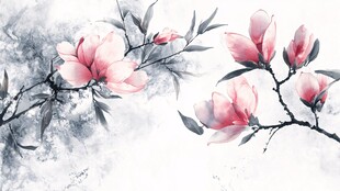 水墨玉兰花枝图