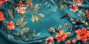 热带花卉与鸟的梦幻图案