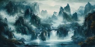 水墨山水间的梦幻自然景致