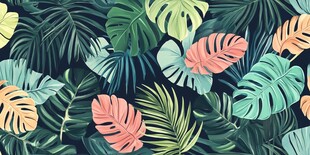 热带植物叶子无缝花纹图案