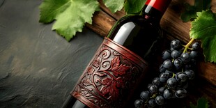 复古风红酒与新鲜葡萄