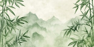 水墨竹林远山意境图