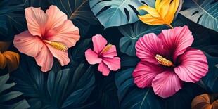 绚丽木槿花与繁茂绿叶