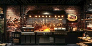 工业风砖砌厨房烧烤场景