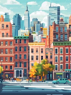 多彩城市街景与高楼天际线