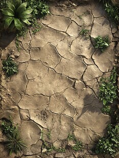 干裂土地上的绿色生机