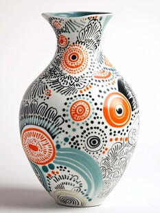 多彩花纹陶瓷花瓶